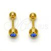Stainless Steel Stud Earring, with Blue Topaz Crystal, Polished, Golden Finish, 02.271.0017.3