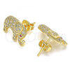 Oro Laminado Stud Earring, Gold Filled Style Elephant Design, with White and Ruby Micro Pave, Polished, Golden Finish, 02.199.0030