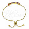 Oro Laminado Adjustable Bolo Bracelet, Gold Filled Style with Multicolor Cubic Zirconia, Polished, Golden Finish, 03.316.0063.10