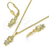 Oro Laminado Earring and Pendant Adult Set, Gold Filled Style Little Girl Design, with White Micro Pave, Polished, Golden Finish, 10.316.0056