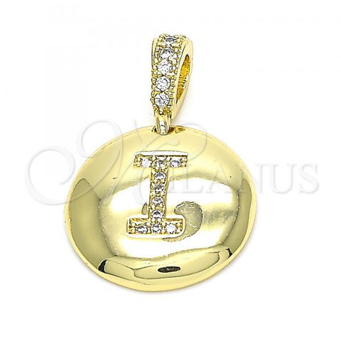 Oro Laminado Fancy Pendant, Gold Filled Style Initials Design, with White Cubic Zirconia, Polished, Golden Finish, 05.341.0009