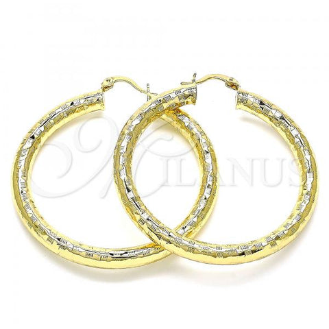 Oro Laminado Large Hoop, Gold Filled Style Hollow Design, Diamond Cutting Finish, Golden Finish, 02.213.0313.50