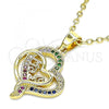 Oro Laminado Fancy Pendant, Gold Filled Style Mom and Heart Design, with Multicolor Micro Pave, Polished, Golden Finish, 05.102.0024