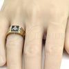 Oro Laminado Mens Ring, Gold Filled Style with White Crystal, Black Enamel Finish, Golden Finish, 01.185.0012.09 (Size 9)