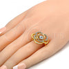 Oro Laminado Multi Stone Ring, Gold Filled Style Flower Design, with White Crystal, Polished, Golden Finish, 01.241.0025.07 (Size 7)