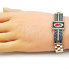 Oro Laminado Fancy Bracelet, Gold Filled Style Guadalupe and Greek Key Design, with White Micro Pave, Black Enamel Finish, Tricolor, 03.411.0011.1.08