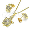 Oro Laminado Earring and Pendant Adult Set, Gold Filled Style Turtle Design, with White Micro Pave, Polished, Golden Finish, 10.284.0018.1