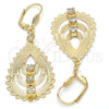 Oro Laminado Dangle Earring, Gold Filled Style Teardrop Design, with White Crystal, Polished, Golden Finish, 61.002