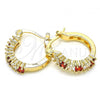 Oro Laminado Small Hoop, Gold Filled Style with Garnet and White Cubic Zirconia, Polished, Golden Finish, 02.210.0280.1.15