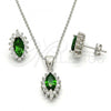 Sterling Silver Earring and Pendant Adult Set, with Green and White Cubic Zirconia, Polished, Rhodium Finish, 10.175.0056.1