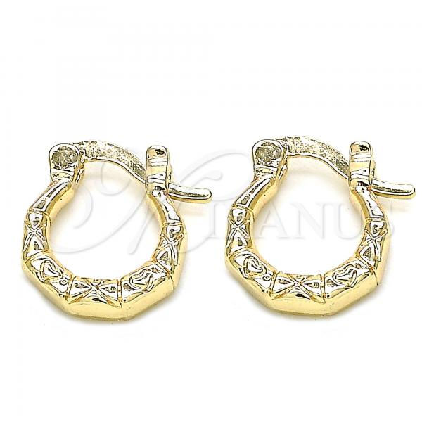 Oro Laminado Small Hoop, Gold Filled Style Heart Design, Polished, Golden Finish, 02.233.0045.12