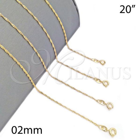 Oro Laminado Basic Necklace, Gold Filled Style Singapore Design, Polished, Golden Finish, 04.58.0008.20