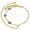 Oro Laminado Fancy Bracelet, Gold Filled Style Evil Eye and Rolo Design, Blue Enamel Finish, Golden Finish, 03.60.0144.08