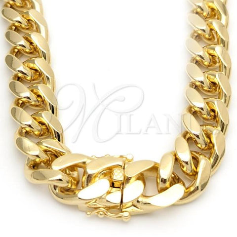Oro Laminado Basic Necklace, Gold Filled Style Miami Cuban Design, Polished, Golden Finish, 03.419.0016.24