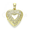 Oro Laminado Locket Pendant, Gold Filled Style Heart and Bow Design, Polished, Golden Finish, 05.117.0009