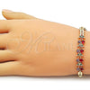 Oro Laminado Fancy Bracelet, Gold Filled Style Cherry Design, with Ruby and Green Cubic Zirconia, Polished, Golden Finish, 03.283.0483.07