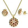 Oro Laminado Earring and Pendant Adult Set, Gold Filled Style with Garnet Micro Pave, Polished, Golden Finish, 10.156.0259.2