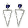 Rhodium Plated Dangle Earring, with White Cubic Zirconia and Tanzanite Swarovski Crystals, Polished, Rhodium Finish, 02.26.0156