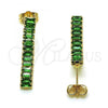 Oro Laminado Long Earring, Gold Filled Style Baguette Design, with Green Cubic Zirconia, Polished, Golden Finish, 02.403.0001.5