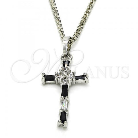 Rhodium Plated Pendant Necklace, Cross Design, with Black and White Cubic Zirconia, Polished, Rhodium Finish, 04.284.0008.6.22