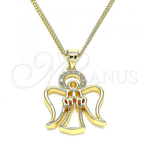 Oro Laminado Pendant Necklace, Gold Filled Style Angel Design, with White Micro Pave, Polished, Golden Finish, 04.156.0456.20