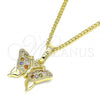 Oro Laminado Pendant Necklace, Gold Filled Style Butterfly Design, with Multicolor Micro Pave, Polished, Golden Finish, 04.316.0003.1.20
