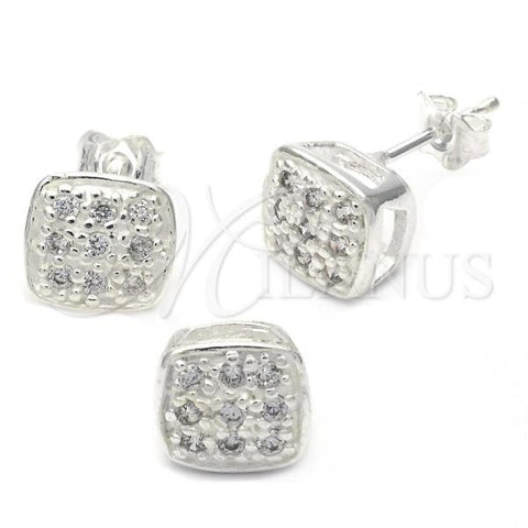 Sterling Silver Earring and Pendant Adult Set, with White Cubic Zirconia, Silver Finish, 10.166.0015