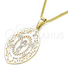 Oro Laminado Pendant Necklace, Gold Filled Style Divino Niño Design, Polished, Tricolor, 04.106.0046.20