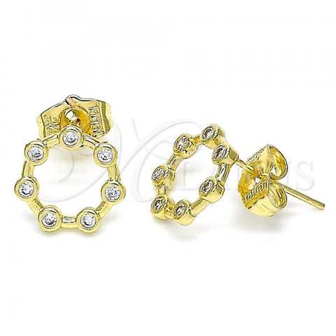 Oro Laminado Stud Earring, Gold Filled Style with White Micro Pave, Polished, Golden Finish, 02.156.0544