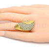 Oro Laminado Multi Stone Ring, Gold Filled Style Cluster Design, with White Crystal, Polished, Golden Finish, 01.118.0019.09 (Size 9)