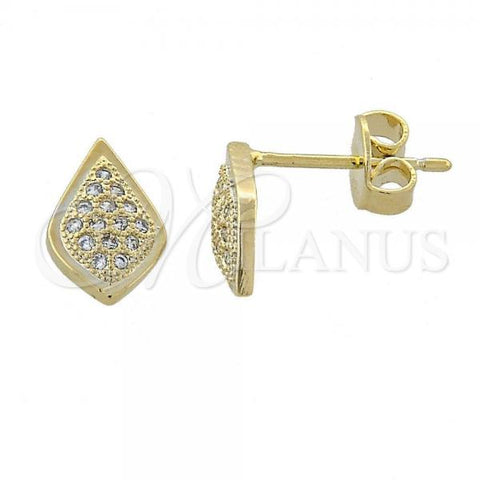 Oro Laminado Stud Earring, Gold Filled Style Teardrop Design, with White Micro Pave, Polished, Golden Finish, 02.156.0006