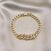 Oro Laminado Fancy Bracelet, Gold Filled Style Curb Design, with White Micro Pave, Polished, Golden Finish, 03.283.0270.07