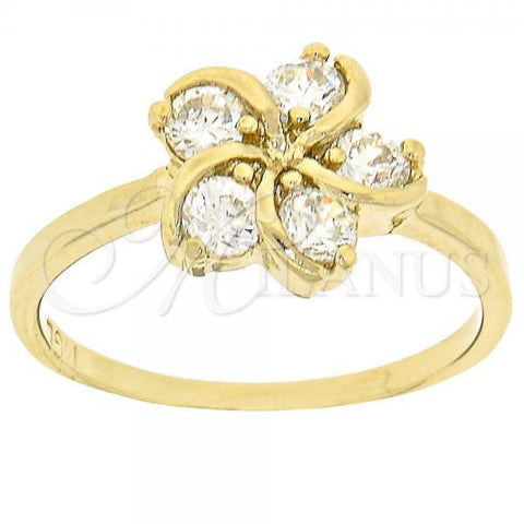 Oro Laminado Multi Stone Ring, Gold Filled Style Flower Design, with White Cubic Zirconia, Polished, Golden Finish, 5.167.032.07 (Size 7)