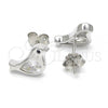 Sterling Silver Stud Earring, Bird Design, with Black and White Cubic Zirconia, Polished, Rhodium Finish, 02.336.0021