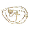 Oro Laminado Thin Rosary, Gold Filled Style Guadalupe and Crucifix Design, Diamond Cutting Finish, Tricolor, 09.380.0014.26
