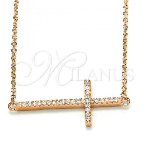 Sterling Silver Pendant Necklace, Cross Design, with White Cubic Zirconia, Polished, Rose Gold Finish, 04.336.0054.1.16