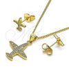 Oro Laminado Earring and Pendant Adult Set, Gold Filled Style with White Micro Pave, Polished, Golden Finish, 10.156.0446