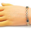 Oro Laminado Fancy Bracelet, Gold Filled Style with Sapphire Blue Cubic Zirconia, Polished, Golden Finish, 03.341.0202.2.08