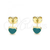 Oro Laminado Stud Earring, Gold Filled Style Heart Design, Green Enamel Finish, Golden Finish, 02.213.0292.3