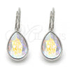Rhodium Plated Leverback Earring, Teardrop Design, with Aurore Boreale Swarovski Crystals, Polished, Rhodium Finish, 02.239.0014.11