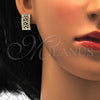 Oro Laminado Stud Earring, Gold Filled Style with White Micro Pave, Polished, Golden Finish, 02.195.0085