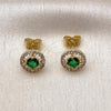 Oro Laminado Stud Earring, Gold Filled Style Cluster Design, with Green and White Cubic Zirconia, Polished, Golden Finish, 02.156.0711