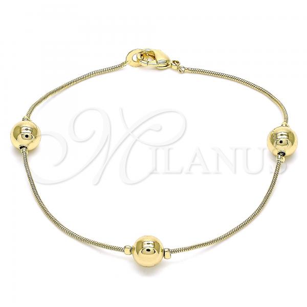 Oro Laminado Fancy Bracelet, Gold Filled Style Ball Design, Polished, Golden Finish, 03.213.0129.08