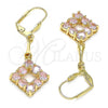 Oro Laminado Long Earring, Gold Filled Style with Pink Cubic Zirconia, Polished, Golden Finish, 02.387.0053.2
