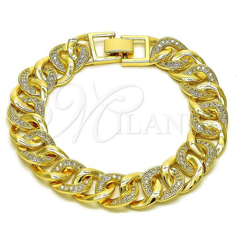Oro Laminado Fancy Bracelet, Gold Filled Style with White Micro Pave, Polished, Golden Finish, 03.284.0027.08