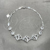 Sterling Silver Fancy Bracelet, Heart Design, with White Cubic Zirconia, Polished, Silver Finish, 03.400.0004.07