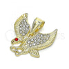Oro Laminado Religious Pendant, Gold Filled Style Eagle Design, with White and Garnet Crystal, Polished, Golden Finish, 05.253.0143