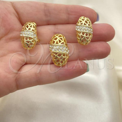 Oro Laminado Earring and Pendant Adult Set, Gold Filled Style with White Crystal, Polished, Golden Finish, 10.59.0231