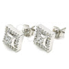 Sterling Silver Stud Earring, with White Cubic Zirconia and White Crystal, Polished, Rhodium Finish, 02.369.0015