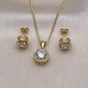 Oro Laminado Earring and Pendant Adult Set, Gold Filled Style with White Cubic Zirconia and White Micro Pave, Polished, Golden Finish, 10.342.0090
